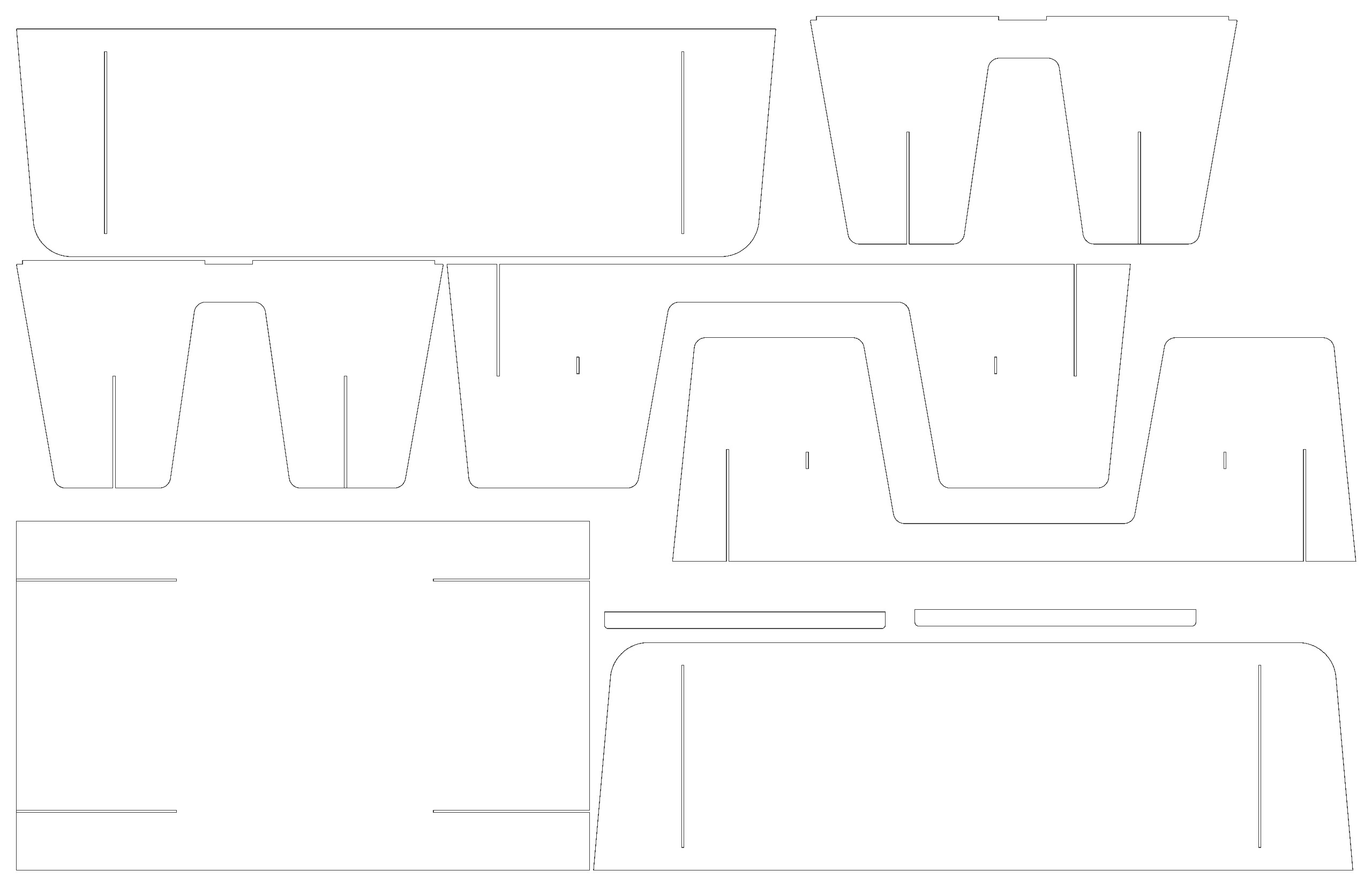 Nested cutting file: all parts laid out on one 3.1mm aluminium sheet for waterjet cutting